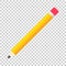 Realistic yellow wooden pencil with rubber eraser icon in flat s