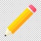 Realistic yellow wooden pencil with rubber eraser icon in flat s