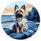 Realistic Yorkshire Terrier Miniature On Rocks With Ocean Background