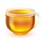 Realitic tea cup vector illustration. Transparent glass cup of tea with handle and tea isolated on white background. Green or