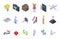 Realization icons set isometric vector. Dream self victory
