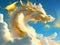 Realm of the Golden Dragons: Whimsical Artwork Featuring Clouds, Sky, Sun, and Glorious Dragons