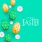 Realstic happy easter background with falling eggs and flowers