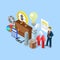 Realty estate accounting bookkeeping flat 3d isometric vector