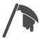 Reaper bloodied scythe solid icon. Agriculture inventory item with drop of blood. Halloween party vector design concept