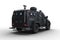 Rear corner view 3D rendering of an armoured police SWAT vehicle isolated on white