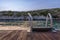 The rear deck of a sailing yacht, over the gorgeous waters of Arki island, Dodecanese, Greece