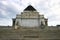 Rear facade of classic and historic stone Shrine of Remembrance on grand stairs in Melbourne, Victoria, Australia