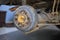 A rear hub of the car after removing a tire and wheel, maintaining a brake and wheel system, car jack-up for change a car wheel,