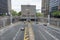 Rear of Hugh.L Carey Tunnel Ventilation Building and highway entrance,exit