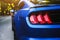 Rear lights on the car close-up. headlight of a modern car after tuning. headlight. modern luxury sports car Dodge Charger