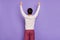Rear photo of unknown young person raise hands fists up isolated on pastel purple color background