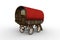 Rear view 3D rendering of a traditional red roofed Romany gypsy caravan isolated on white
