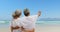 Rear view of active senior African American man pointing out at distance to woman at beach 4k