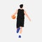 Rear view basketball athlete playing and dribbling a basketball. flat vector illustration.