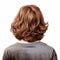 Rear View Brown Shoulder Length Wig With Watercolour Background Clipart