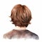 Rear View Brown Shoulder Length Wig With Watercolour Background Clipart