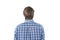 Rear view of businessman wearing checked pattern shirt
