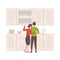 Rear view couple embracing man woman lovers standing together modern kitchen interior male female cartoon characters