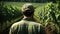 Rear view of farmer on hopfield, farm worker growing hop on plantation, generative ai