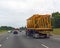 Rear view of flatbed semi