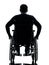 Rear view handicapped man in wheelchair silhouette