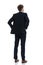 Rear view hopeful businessman holding his hands on his waist