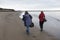 Rear view image of a mature female couple walking along the beach