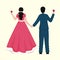 Rear View of Indian Newlywed Couple Holding Hands with Drink Glasses in Standing