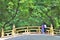 Rear view of Japanese couple standing on the bridge