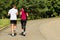 Rear view of jogging caucasian couple