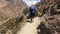 Rear view of man hiker traveler in Salcantay mountains in Cusco.Trekking concept