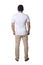 Rear View of a man . Man gentleman in casual white shirt and khaki jeans, back side. Full length body portrait