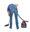 Rear view of a man with vacuum cleaner