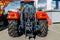 Rear view of modern agricultural tractor. Hydraulic hitch. Hydraulic lifting frame