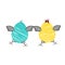 Rear view of a Pair of Yellow and blue scribble Vector Easter eggs or chickens isolated on a white background