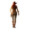 rear view of a pretty red headed cowgirl walking away. old west. transparent PNG