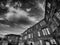 Rear View Of Scottish Tenement Buildings, Black And White.