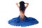 Rear view of a seated bellydancer in a blue costume