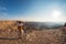 Rear view of tourist looking at expansive view over the Fish River Canyon, scenic travel destination in Southern Namibia. Ultra wi