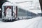 Rear view of train in railway station in winter time