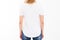 Rear view - Woman body in empty white t-shirt mockup closeup isolation