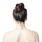 Rear view of woman with messy bun hair style