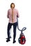 Rear view of a woman with a vacuum cleaner. Rear view of a woman with a vacuum cleaner.