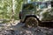 Rear wheel of a 4WD bogged down in soft mud