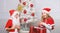 Reason children love christmas. Kids celebrate christmas with gifts. Boy kid santa with white artificial beard and red