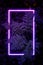 Ð¡reative fluorescent color layout.Neon light flat square frame on fern bush leaves background in dark color palette