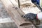 Rebar bending by worker in construction site