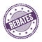 REBATES text written on purple indigo grungy round stamp