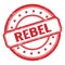 REBEL text on red grungy vintage round stamp